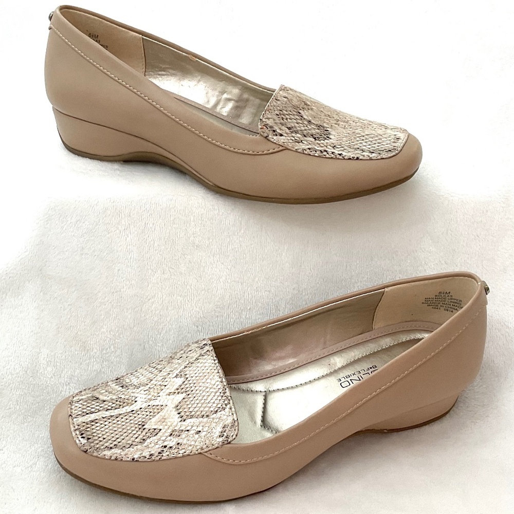 Beige Bandolino Lilas slip on leather comfort work shoes snake print  Sz 6.5M